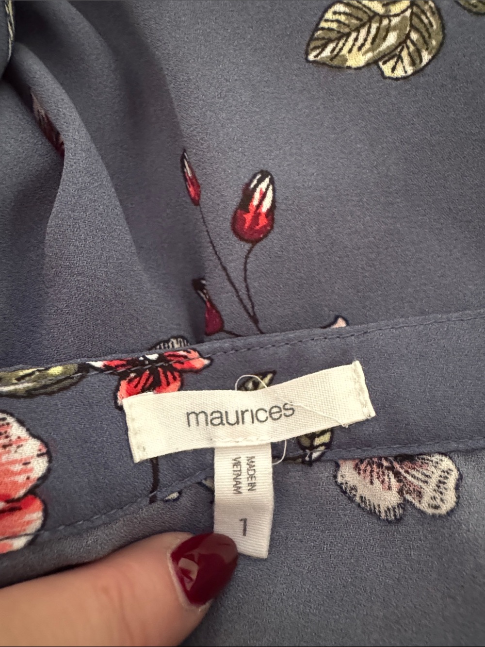 Maurices Navy Floral V-Neck Tunic with Tie Sleeves - Picture 4 of 4